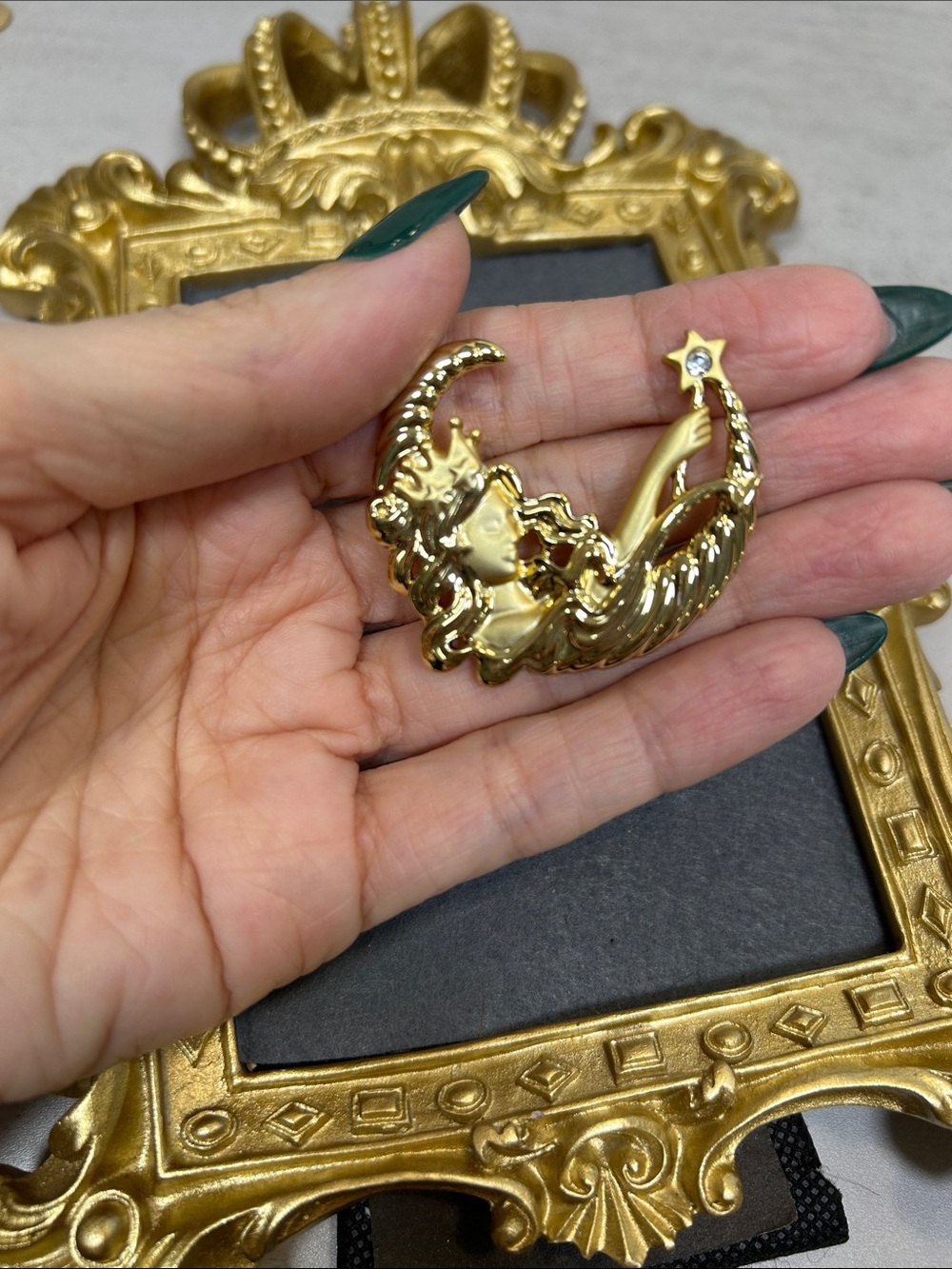 Vintage Danecraft Gold Moon Goddess Brooch Pin
